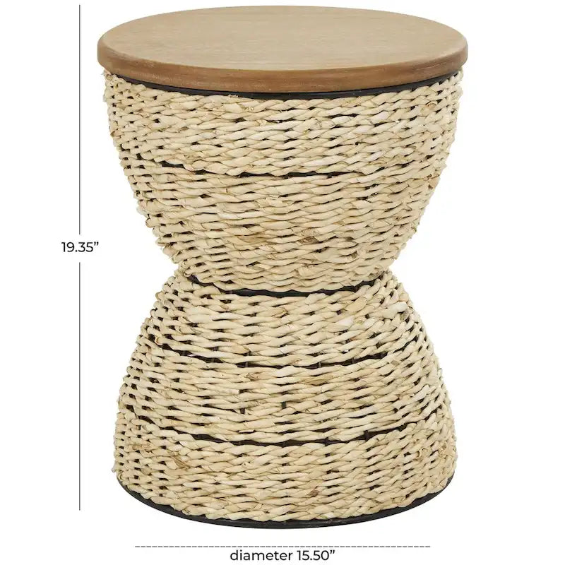 Table d'appoint en rotin tissé avec plateau en bois et structure noire - Marron / Marron clair - 1 personne