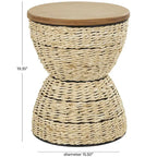 Table d'appoint en rotin tissé avec plateau en bois et structure noire - Marron / Marron clair - 1 personne