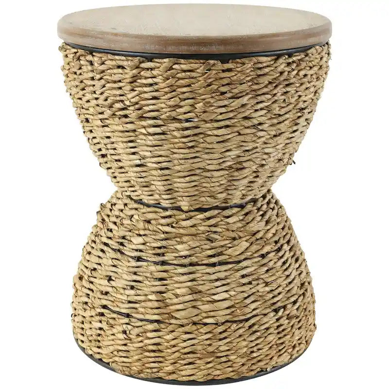 Table d'appoint en rotin tissé avec plateau en bois et structure noire - Marron / Marron clair - 1 personne