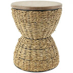 Table d'appoint en rotin tissé avec plateau en bois et structure noire - Marron / Marron clair - 1 personne