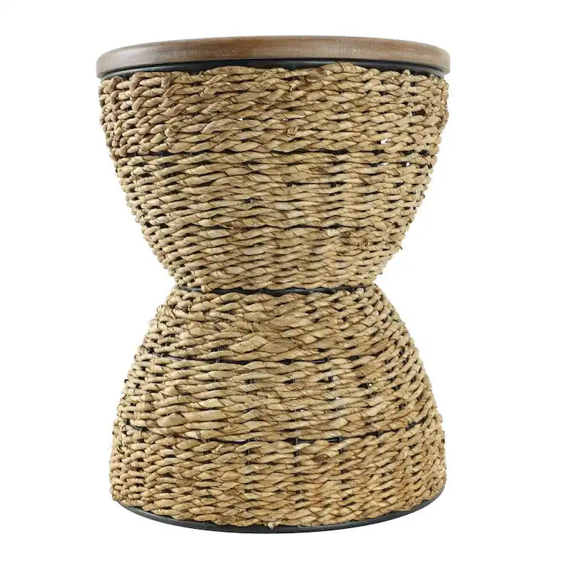 Table d'appoint en rotin tissé avec plateau en bois et structure noire - Marron / Marron clair - 1 personne