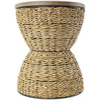 Table d'appoint en rotin tissé avec plateau en bois et structure noire - Marron / Marron clair - 1 personne