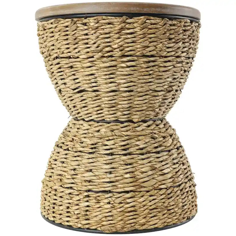 Table d'appoint en rotin tissé avec plateau en bois et structure noire - Marron / Marron clair - 1 personne