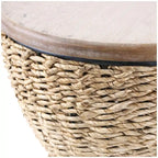 Table d'appoint en rotin tissé avec plateau en bois et structure noire - Marron / Marron clair - 1 personne