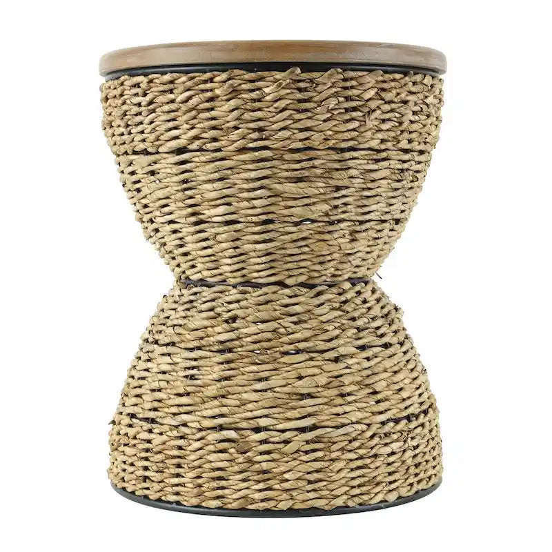 Table d'appoint en rotin tissé avec plateau en bois et structure noire - Marron / Marron clair - 1 personne