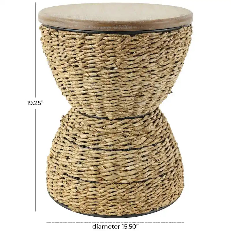 Table d'appoint en rotin tissé avec plateau en bois et structure noire - Marron / Marron clair - 1 personne