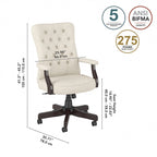 Fauteuil de bureau capitonné à dossier haut Cabot avec accoudoirs de Bush Furniture